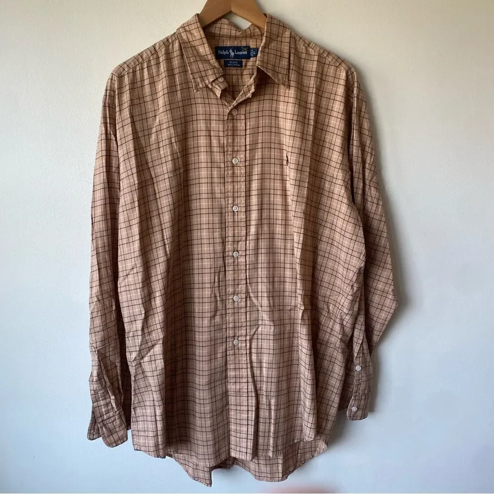 Ralph Lauren Blake brown/tan cotton button down shirt men’s large